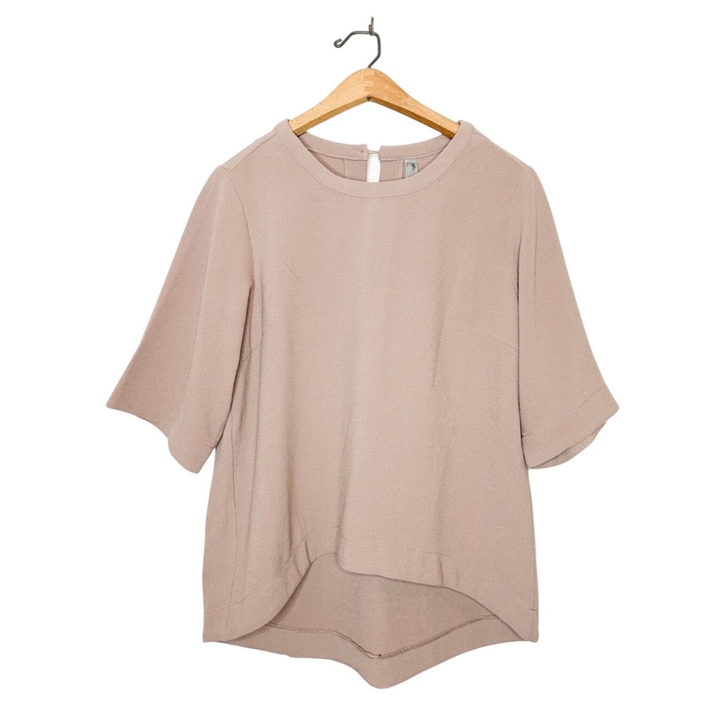 Melissa McCarthy Seven7 Women's Short Sleeve High Low Tunic Top Neutral Large L